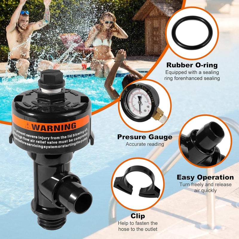 SOASEMBE 98209800 Manual Air Relief Valve Assembly with Pool Filter Pressure Gauge, Spa Pool Filter Pressure Valve Compatible with Pentair Air Relief Valve Fit for FNS, Clean and Clear, Quad De, 4000 Series - Image 3